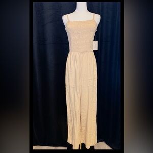 NWT - Universal Threads Jumpsuit Beige Tan Smocked Linen. Size S